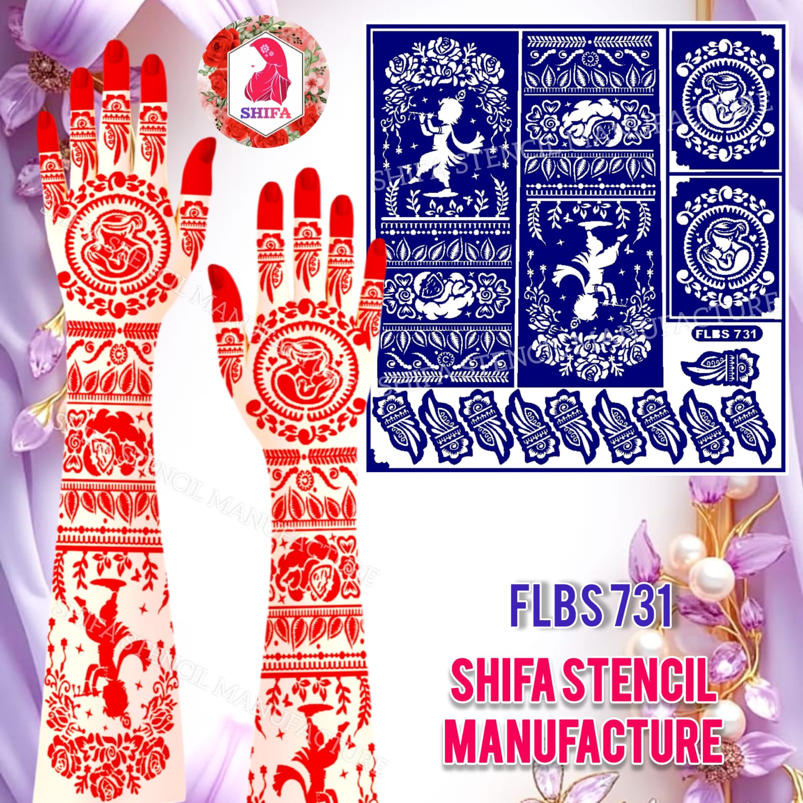 FLBS 731 Little Krishna Baby Shower Design Sticker overview Henna Stencil - Shifa Stencil
